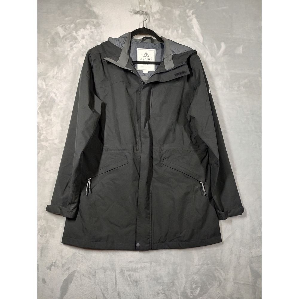 Alpine Design Black Hooded Rain Jacket Parka Mens Large Full Zip Outdoor Shell
